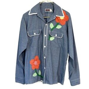 VTG 70s CUSTOM JcPenney Big Mac Flower Hand Crafted Shirt Grandma's Farm Sz M